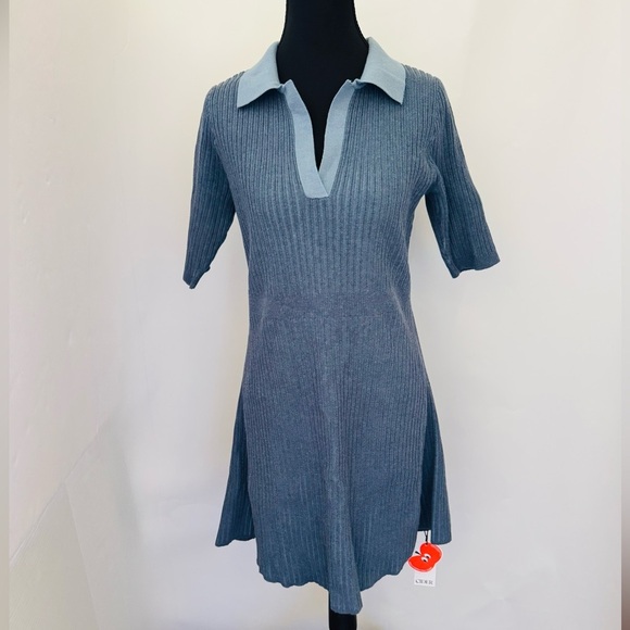 Cider Soft Knit Polo Solid Short Mini A-line Dress, Violet Blue, Size XL, NWT - Picture 2 of 13